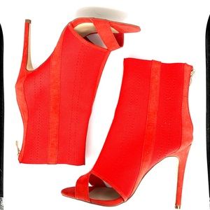 Bonnibel | Bright Red Exotic Peep Toe Heels